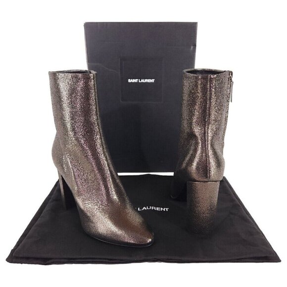Saint Laurent Lou Ankle Boot 36 6 Metallic Leather Gun Metal New - Picture 2 of 15